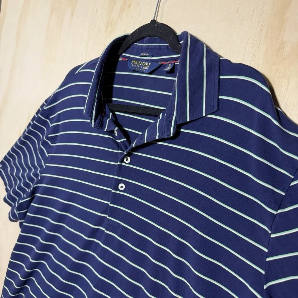 Polo Golf‎ Ralph Lauren Striped Polo Shirt Blue Stretch Mens XL Casual